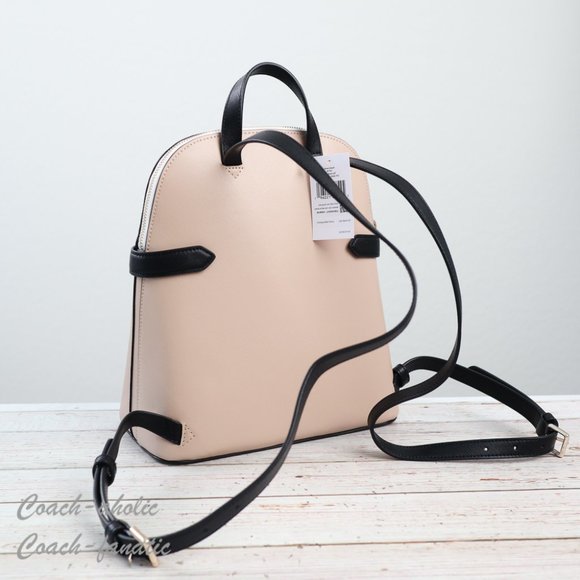 NWT Kate Spade Staci Dome Top Zip Leather Backpack in Warm Beige Colorblock - Picture 8 of 12